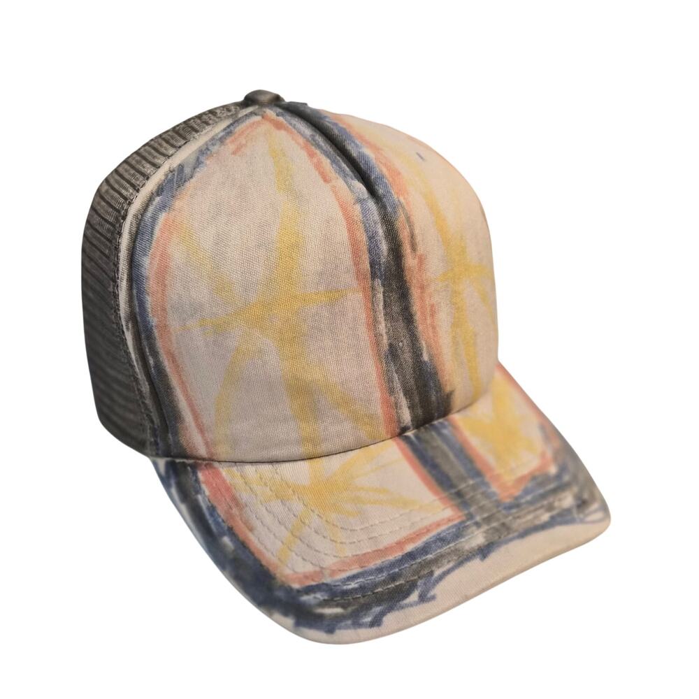 Harriton Custom Hand Painted Abstract Art Trucker Hat Gray Snapback Festival Cap
